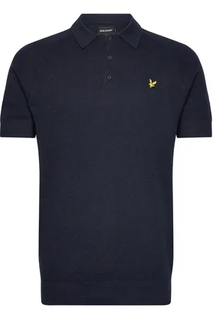 Lyle & Scott Linen Blend Knitted Polo Tops Knitwear Short Sleeve Knitted Polos Navy