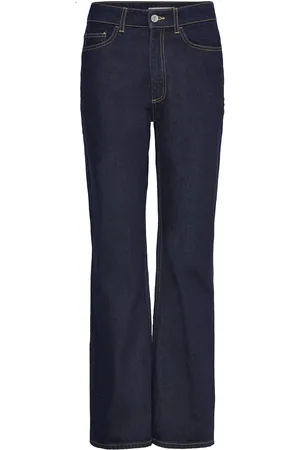 MANGO High-Waisted Straight-Fit Rinse-Wash Jeans Bottoms Jeans Straight-regular Navy
