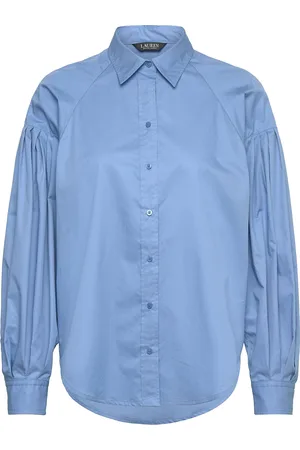 Ralph Lauren Cotton Poplin Blouson-Sleeve Shirt Tops Shirts Long-sleeved Blue