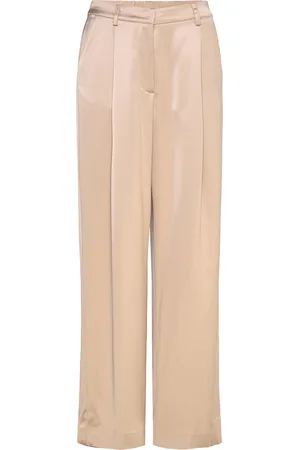 By Malina Sarah Elastic Waist Satin Pants Bottoms Trousers Wide Leg Gold