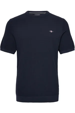 GANT Micro Textured Cotton Ss C-Neck Tops T-shirts Short-sleeved Navy