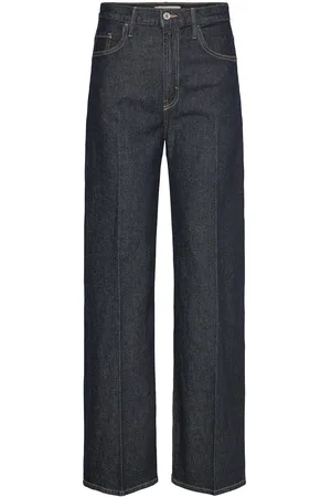 MANGO High-Rise Wideleg Rinse-Wash Jeans Bottoms Jeans Wide Navy