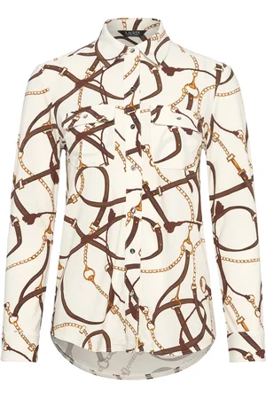 Ralph Lauren Slim Fit Belting-Print Jersey Shirt Tops Shirts Long-sleeved Cream