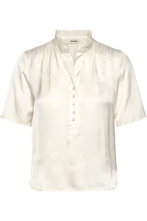 Zadig & Voltaire Topher Satin Tops Shirts Short-sleeved Cream