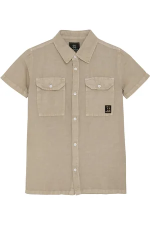 Indian Blue Jeans Shirt Short Sleeve Linen Look Tops Shirts Short-sleeved Shirts Beige