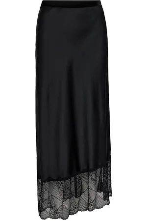 Mos Mosh Mmbias Satin Lace Skirt Skirts Knee-length & Midi Skirts Black