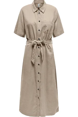ONLY Onlcaro S/S Linen Bl Belt Dress Cc Pnt Polvipituinen Mekko Beige