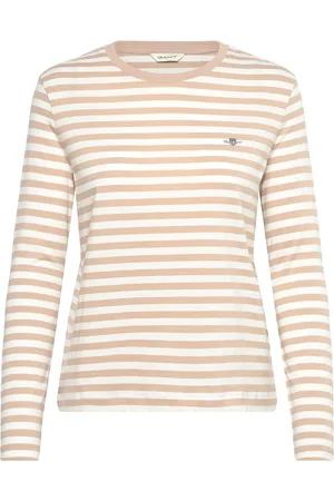 GANT Reg Striped Shield Ls T-Shirt Tops T-shirts & Tops Long-sleeved Beige
