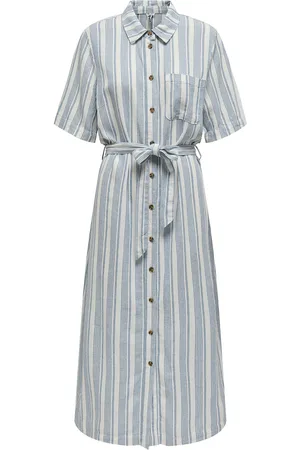 ONLY Onlcaro S/S Linen Bl Belt Dress Cc Pnt Polvipituinen Mekko Blue