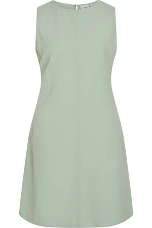 VILA Viprisilla O-Neck S/L Short Dress Lyhyt Mekko Green