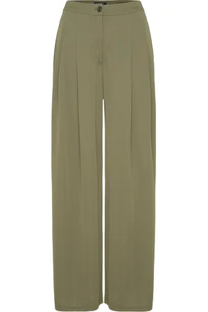 Ralph Lauren Pleated Stretch Jersey Wide-Leg Pant Bottoms Trousers Wide Leg Khaki Green