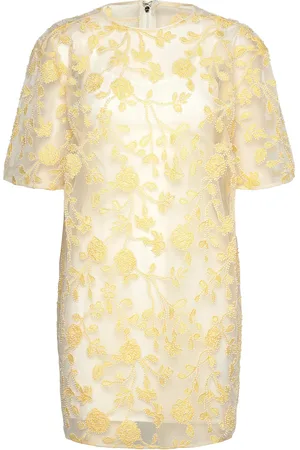 ROTATE Flower Beads Boxy Dress Lyhyt Mekko Yellow