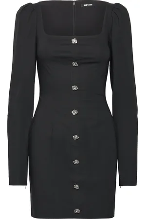 ROTATE Scoup Neck Ls Mini Dress Designers Short Dress Black