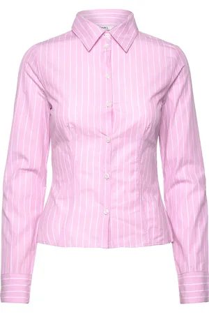 Monki Fitted Long Sleeve Poplin Shirt Tops Shirts Long-sleeved Pink