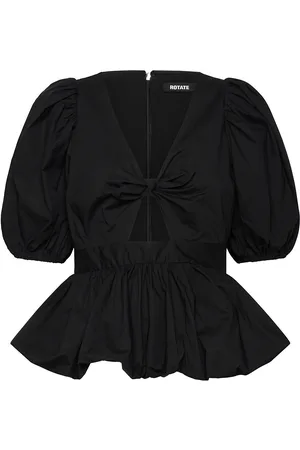 ROTATE Puff Sleeve Bubble Top Designers Blouses Short-sleeved Black