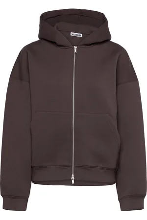 Weekday Over D Scuba Zip-Hoodie Tops Sweat-shirts & Hoodies Hoodies Brown