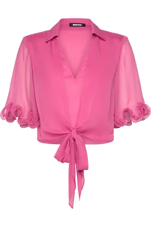 ROTATE Chiffon Tied Top Designers T-shirts & Tops Short-sleeved Pink