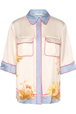 By Malina Pam Short Sleeve Satin Shirt Designers Shirts Short-sleeved Cream
