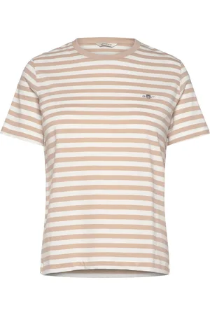 GANT Reg Striped Shield Ss T-Shirt Tops T-shirts & Tops Short-sleeved Beige