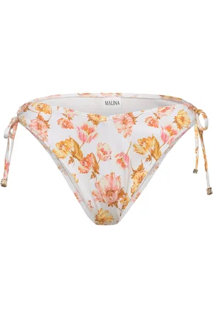 By Malina Blanka Printed Drawstring Bikini Bottoms Swimwear Bikinis Bikini Bottoms Side-tie Bikinis White