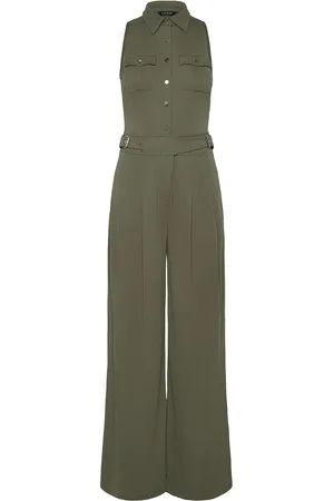 Ralph Lauren Jersey Wide-Leg Sleeveless Jumpsuit Bottoms Jumpsuits Khaki Green