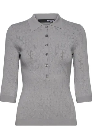 ROTATE Pointelle Polo Shirt Designers T-shirts & Tops Polos Grey