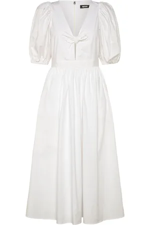 ROTATE Puff Sleeve Midi Dress Designers Knee-length & Midi White