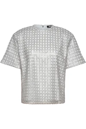 ROTATE Beaded Over D Top Designers T-shirts & Tops Short-sleeved Silver