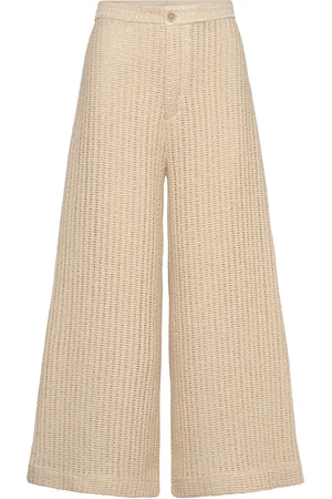 Rodebjer Bethann Cotton Designers Trousers Wide Leg Beige