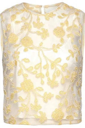 ROTATE Flower Beads Top Designers T-shirts & Tops Short-sleeved Yellow