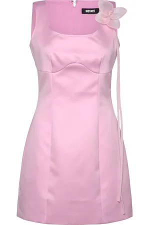 ROTATE Satin Flower Dress Designers Short Dress Pink