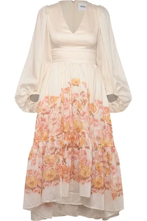 By Malina Sasia Deep V Neck Midi Dress Designers Evening Dresses Beige