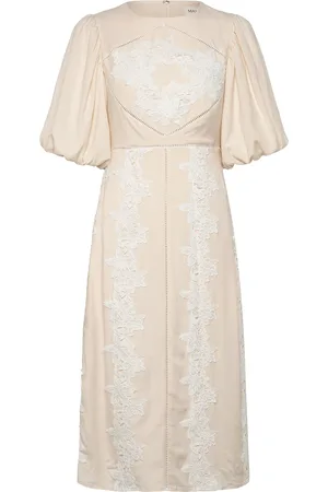 By Malina Rudy Embroidered Linen Midi Dress Designers Knee-length & Midi Beige