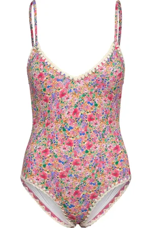 By Malina Nila V-Neck Crochet Trimmed Swimsuit Designers Swimsuits Pink