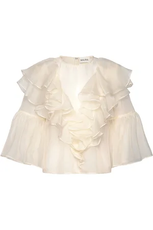 By Malina Alexia Organza Frill Blouse Tops Blouses Short-sleeved Cream