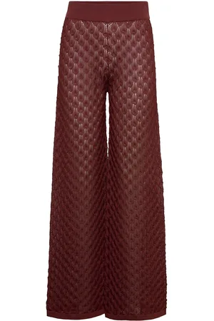 By Malina Alissa Knitted Pants Designers Trousers Wide Leg Burgundy
