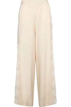 By Malina Stephanie Lace Detail Linen Pant Designers Trousers Linen Trousers Cream