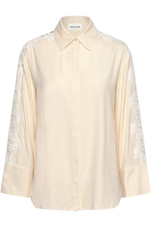 By Malina Ember Lace Detail Linen Shirt Designers Shirts Long-sleeved Beige