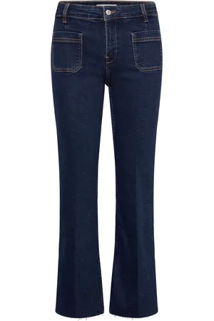 MANGO Flared Cropped Jeans With Pockets Bottoms Jeans Straight-regular Blue