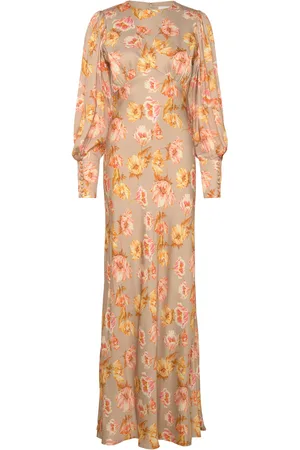 By Malina Alize Long Sleeved Satin Maxi Dress Designers Maxi Dress Brown