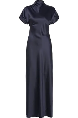 By Malina Alivia Short Sleeve Satin Maxi Dress Designers Maxi Dress Navy