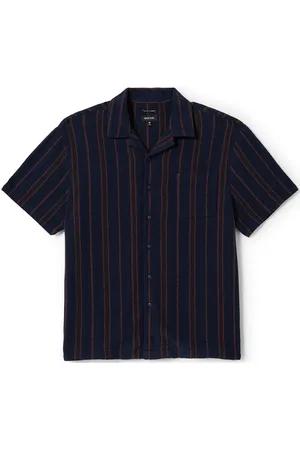Brixton Bunker Waffle Stripe S/S Wvn Tops Shirts Casual Shirts Navy