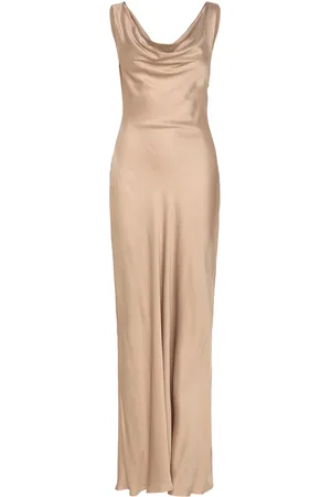 By Malina Leah Cowl Satin Maxi Dress Designers Maxi Dress Beige