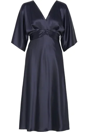 By Malina Juno V-Neck Satin Midi Dress Designers Knee-length & Midi Navy