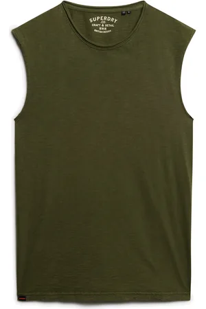 Superdry Raw Edge Slub Tank Tops T-shirts Sleeveless Green
