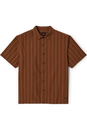 Brixton Cru Stripe S/S Wvn Tops Shirts Short-sleeved Shirts Orange