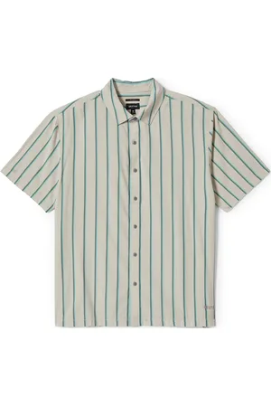 Brixton Cru Stripe S/S Wvn Tops Shirts Short-sleeved Shirts Beige