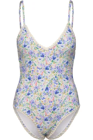 By Malina Nila V-Neck Crochet Trimmed Swimsuit Designers Swimsuits Blue