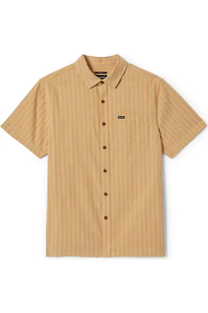 Brixton Cru Oxford Stripe S/S Wvn Tops Shirts Short-sleeved Shirts Yellow