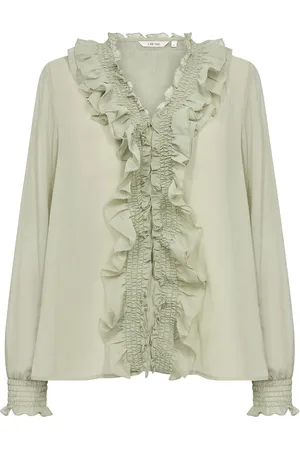 Cream Cremery Blouse Tops Blouses Long-sleeved Green